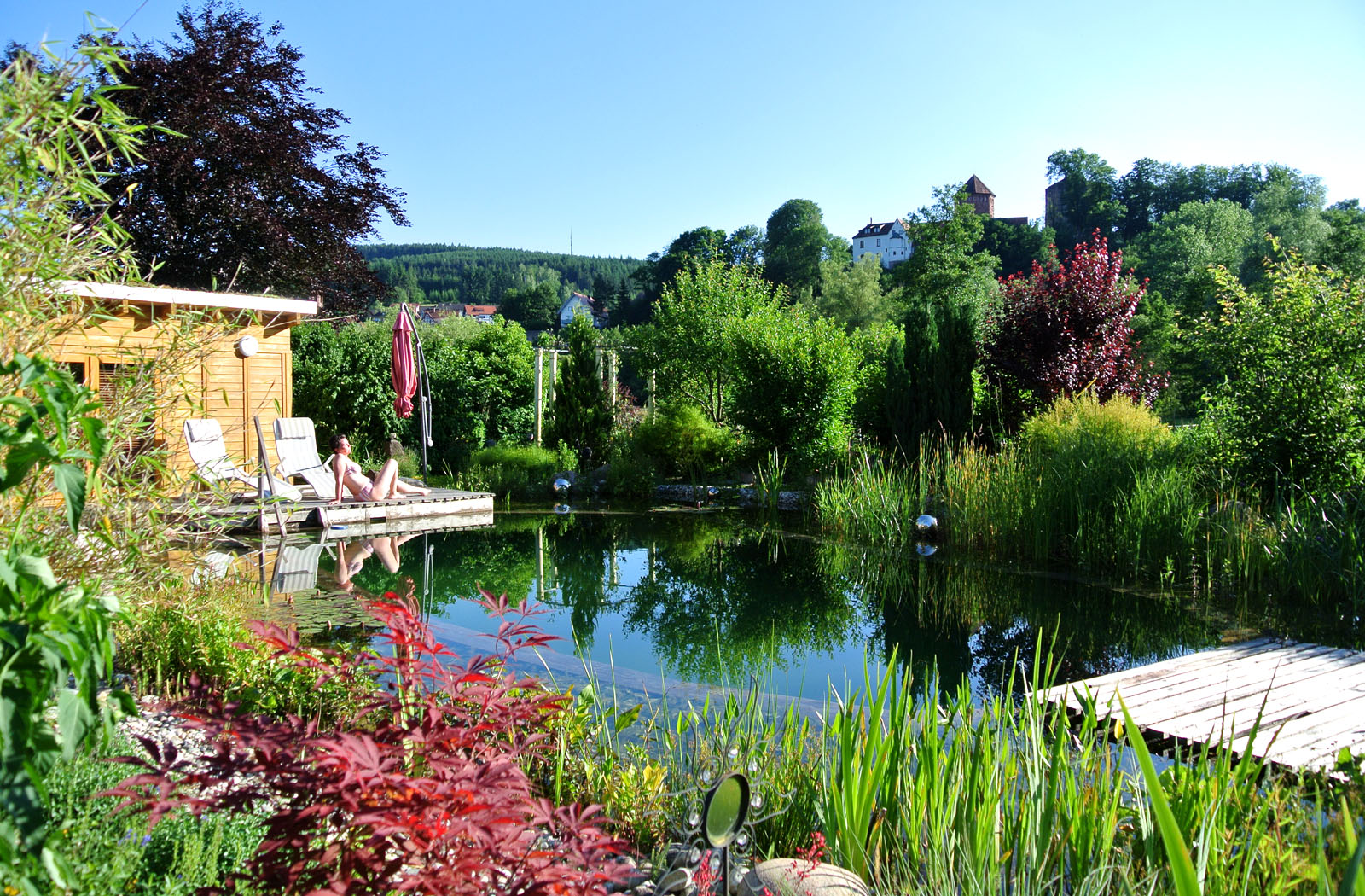 Schwimmteich Garten Ferienwohnung Haus Sinn Lichkeit